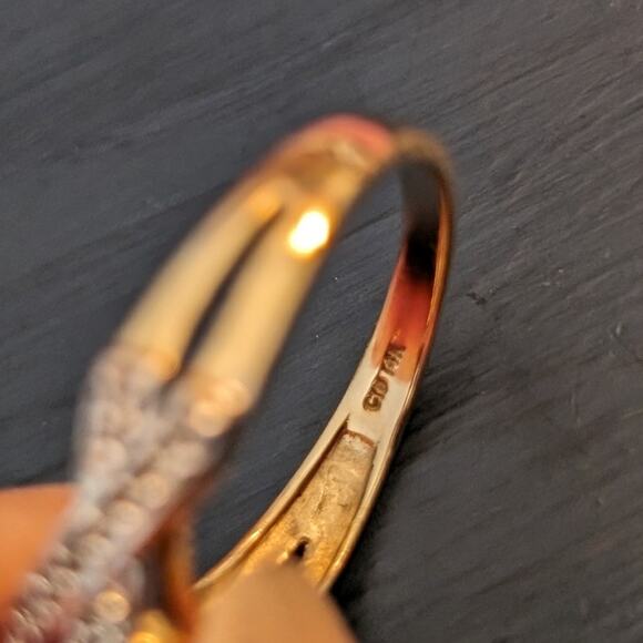 14K Gold Natural Pink Tourmaline & Diamond Criss Cross Band Ring Size 9.5 - Picture 7 of 15